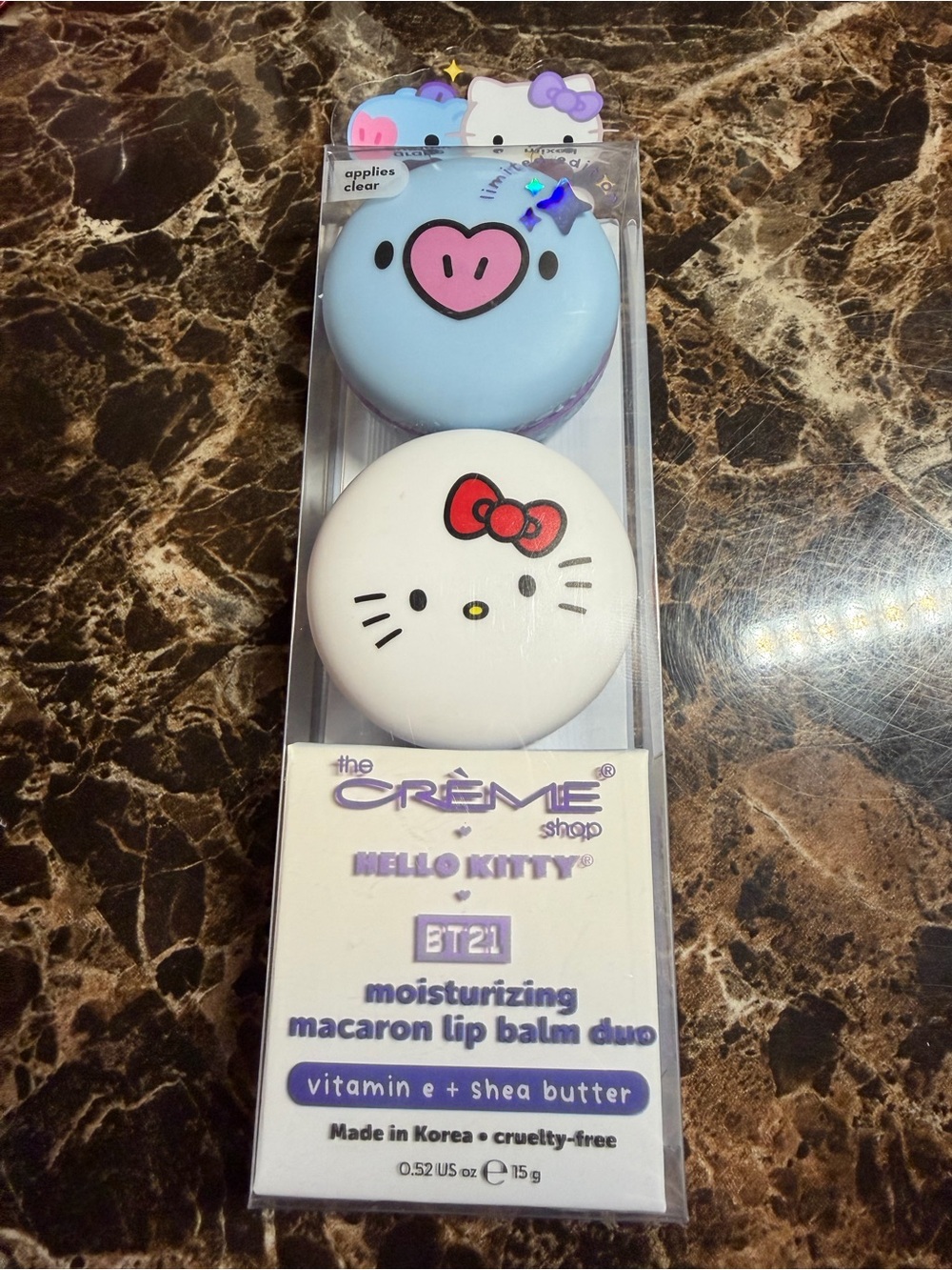 BT21 x Hello Kitty Blue & White Macaron Lip Balm Duo Limited Edition